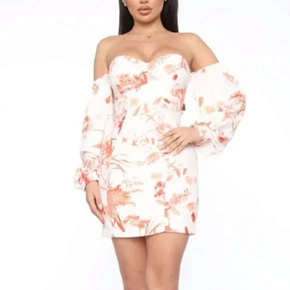 Fashion Nova | Dresses | Fashionnova Nwt Spill Thetea White Floral Long  Sleeve Dress | Poshmark